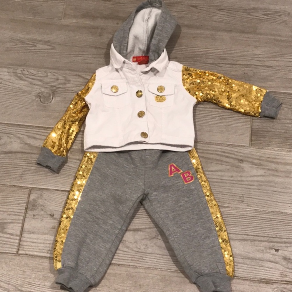 Apple Bottom Sequin Hoodie Jean Jacket Sweat Pants